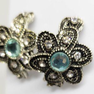Silver and Gem Flower Curved Earring 5 Colors